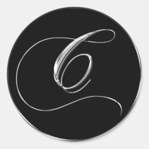 Monogram Letter C Sliver auf Black Wedding Siegel Runder Aufkleber