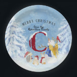 Monogram Letter C Snowy Christmas Angel Snowman Pappteller<br><div class="desc">Monogram Letter C Snowy Christmas Angel Snowman. Der süße,  niedliche und so zauberhafte Engelsschneemann und seine Waldfreunde,  der Kardinal,  der Igel und ein Liebespaar Hasen spielen in einem Winterwunderland voller Schnee. Copyright,  Audrey Jeanne Roberts.</div>