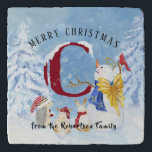 Monogram Letter C Snowy Christmas Angel Snowman Töpfeuntersetzer<br><div class="desc">Monogram Letter C Snowy Christmas Angel Snowman.  Der süße,  niedliche und so zauberhafte Engelsschneemann und seine Waldfreunde,  der Kardinal,  der Igel und ein Liebespaar Hasen spielen in einem Winterwunderland voller Schnee.  Copyright,  Audrey Jeanne Roberts.</div>