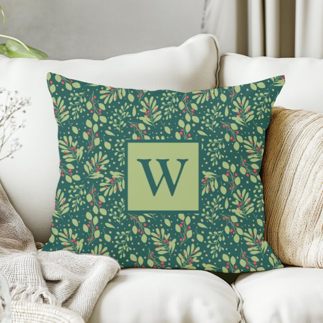 Monogram Letter Christmas Greenerity Throw Kissen (Von Creator hochgeladen)