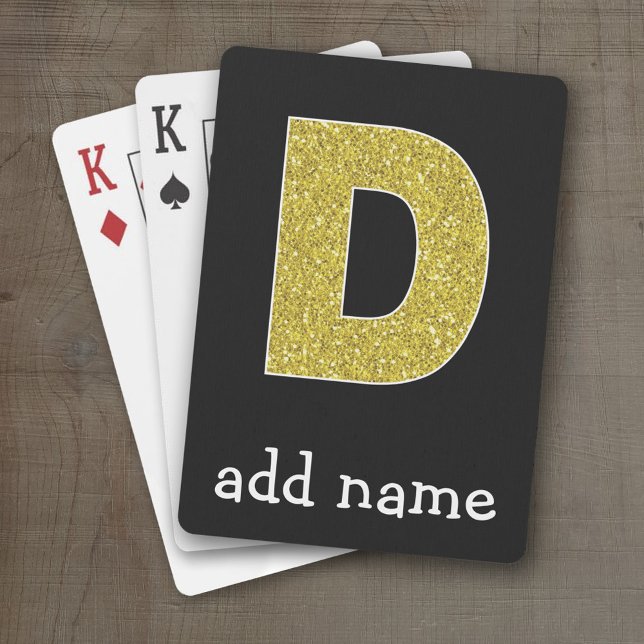 Monogram Letter D - Black and Imitats Gold Glitzer Spielkarten (Personalized Playing Cards - Huge Monogram)