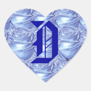 Monogram Letter D Blue Rose Aufkleber