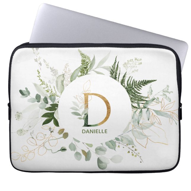 Monogram Letter D Fern & Succulous Laptop Sleeve (Vorderseite)