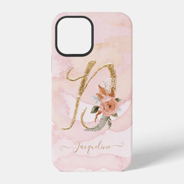 Monogram Letter D Gold Script iPhone Hülle (Rückseite)