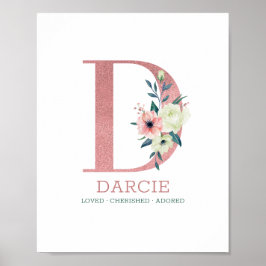 Monogram Letter D Pink Watercolor Floral Kinderzim Poster
