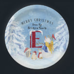 Monogram Letter E Christmas Snowman Angel Woodland Pappteller<br><div class="desc">Weihnachts- und Feiertag Wohngestaltung Papier Teller mit Monogram Letter E Christmas Snowman Angel Woodland. Handgemalte Wasserfarbe,  süß,  niedlich und so zauberhaft Engelsschneemann und seine Waldfreunde. Mit einem roten Kardinal,  einem bezaubernden Igel und einem Lieblingshasen,  die in einem Winterwunderland von Schnee spielen. Copyright,  Audrey Jeanne Roberts.</div>