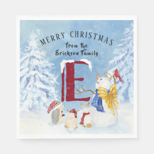 Monogram Letter E Christmas Snowman Angel Woodland Serviette