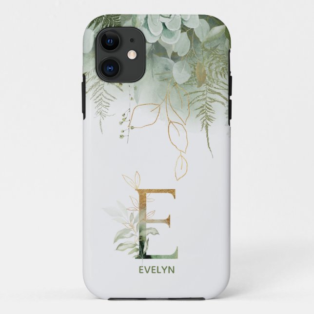 Monogram Letter E Greenery Case-Mate iPhone Case (Rückseite)
