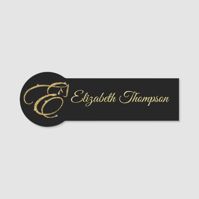 Monogram Letter E Pferd in Gold Glitzer Namensschild (Vorderseite)