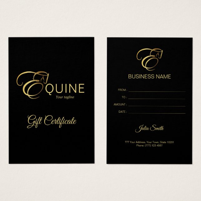 Monogram Letter E Pferd in Goldfarbe (Vorne & Hinten)