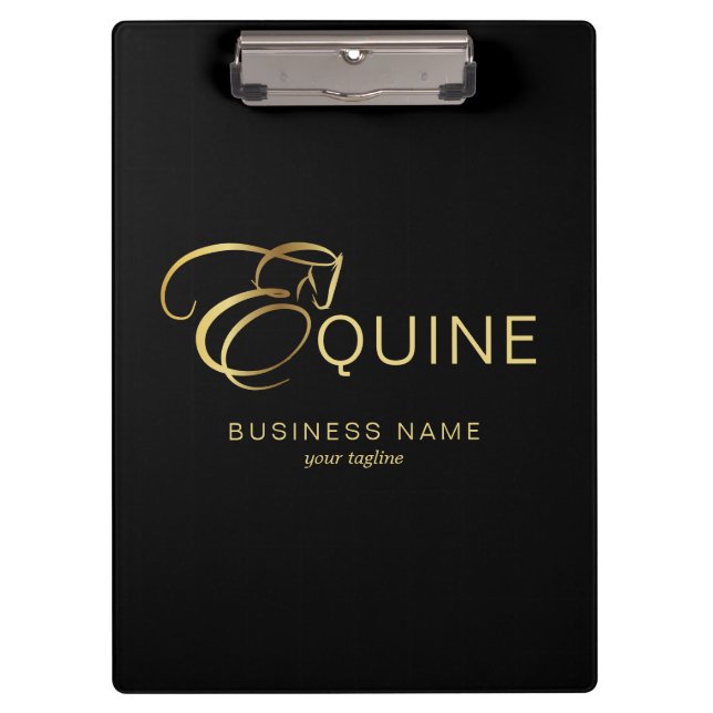 Monogram Letter E Pferd in Goldfarbe Klemmbrett (Vorderseite)