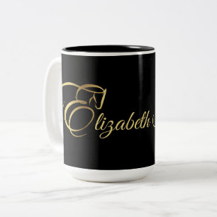Monogram Letter E Pferd in Goldfarbe Zweifarbige Tasse