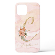 Monogram Letter E Script Gold Aquarellfarben