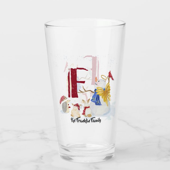 Monogram Letter F Adorable Angel Snowman Forest Glas (Rückseite)
