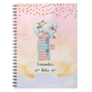 Monogram Letter F Baby Elephant Girl Daily Diary Notizblock