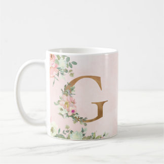 Monogram Letter G Watercolor Floral Coffee Tasse