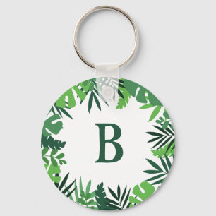Monogram Letter Green floral tropical palm Blätter Schlüsselanhänger