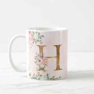 Monogram Letter H Aquarell Floral Coffee Tasse