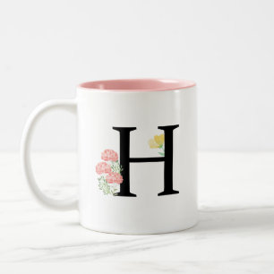 Monogram Letter H Aquarell Pink Blume Chic Zweifarbige Tasse
