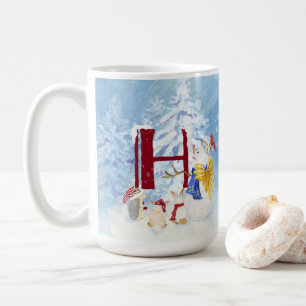 Monogram Letter H Winter Trees Weihnachtsschneeman Kaffeetasse