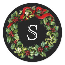 Monogram Letter Holly Wreath Christmas