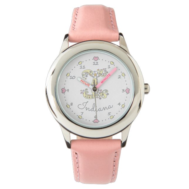 Monogram Letter I doodle heart art name Indiana Armbanduhr (Vorderseite)