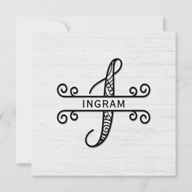 Monogram Letter I mit Familienname Note Card Mitteilungskarte (Vorderseite)