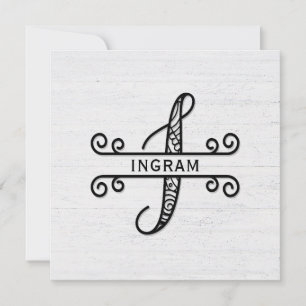 Monogram Letter I mit Familienname Note Card Mitteilungskarte