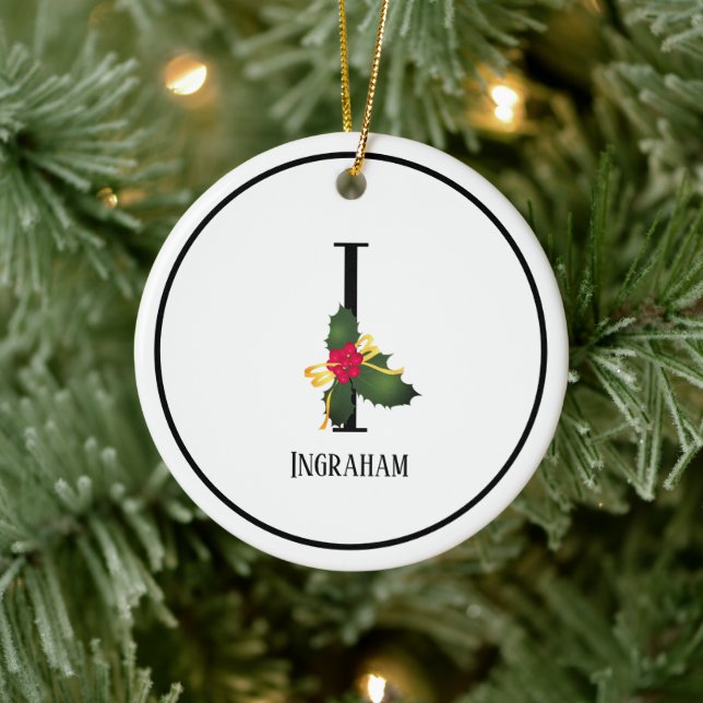 Monogram Letter I Personalisiert Name Christmas Keramik Ornament (Baum)
