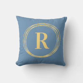 Monogram Letter Initial Dusty Blue Gold Circles Kissen