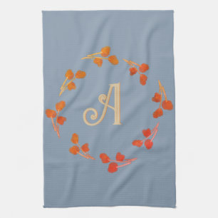 Monogram Letter Initial Dusty Blue Retro Berry Geschirrtuch