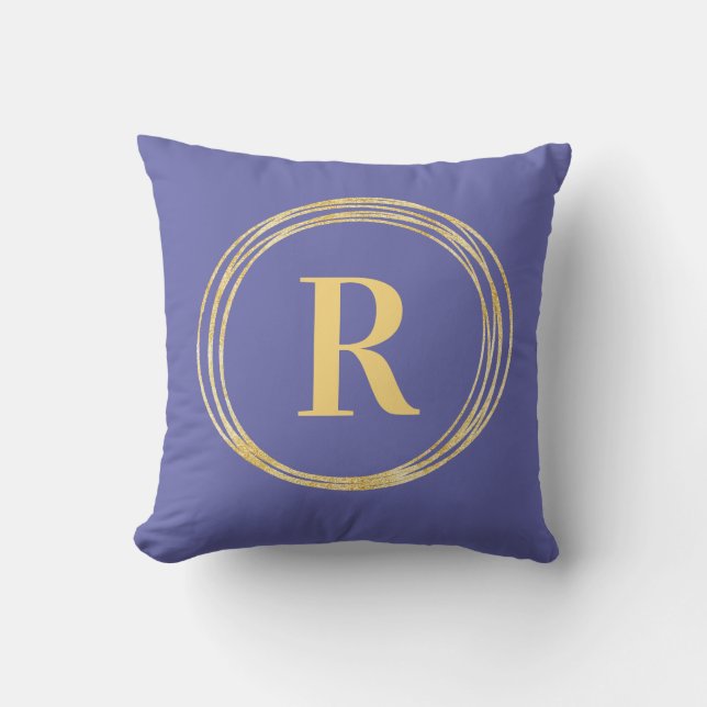 Monogram Letter Initial Periwinkle Gold Circles Kissen (Vorderseite)