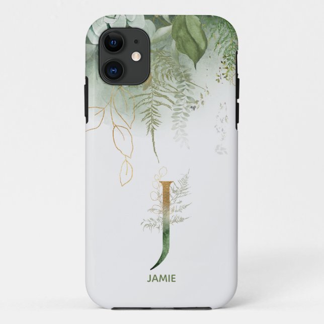 Monogram Letter J Elegant Ferns Case-Mate iPhone Hülle (Rückseite)