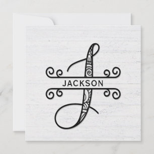 Monogram Letter J mit Familienname Note Card Mitteilungskarte