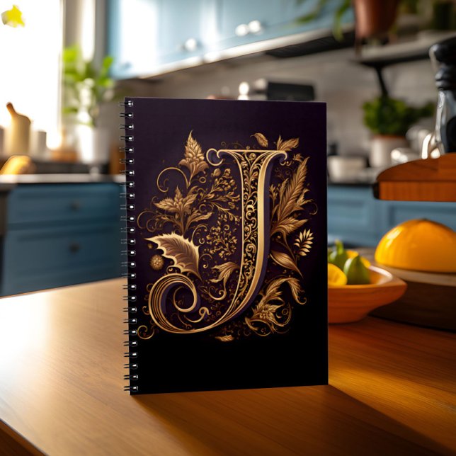 Monogram Letter J Notizblock (Notebook with monogram letter J stands on kitchen table)