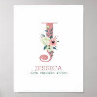 Monogram Letter J Pink Watercolor Kinderzimmer