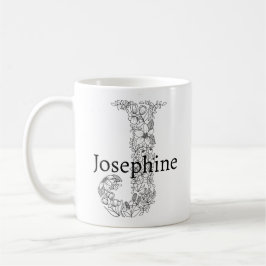 Monogram Letter J Schwarz-weiß Botanisch Floral Kaffeetasse