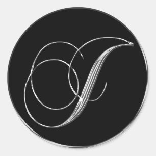 Monogram Letter J Sliver auf Black Wedding Siegel Runder Aufkleber