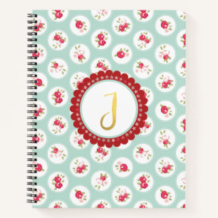 Monogram LETTER J Türkise Red Country Floral Notizbuch