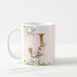 Monogram Letter J Watercolor Floral Coffee Tasse