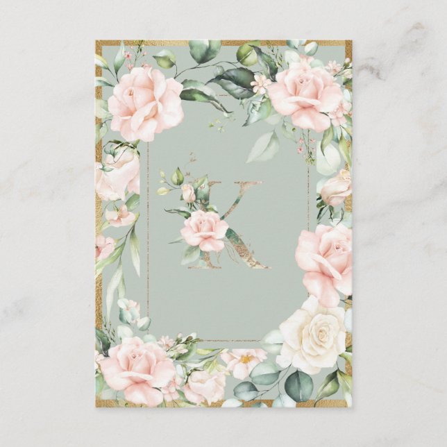 Monogram Letter K Green Floral Dankeskarte (Vorderseite)