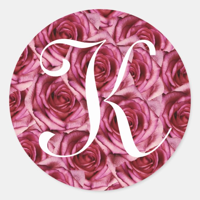 Monogram Letter K Pink Roses Sticker (Vorderseite)