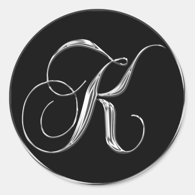 Monogram Letter K Sliver auf Black Wedding Siegel Runder Aufkleber (Vorderseite)