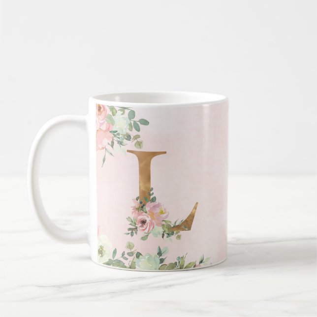 Monogram Letter L Aquarell Floral Coffee Tasse (Links)