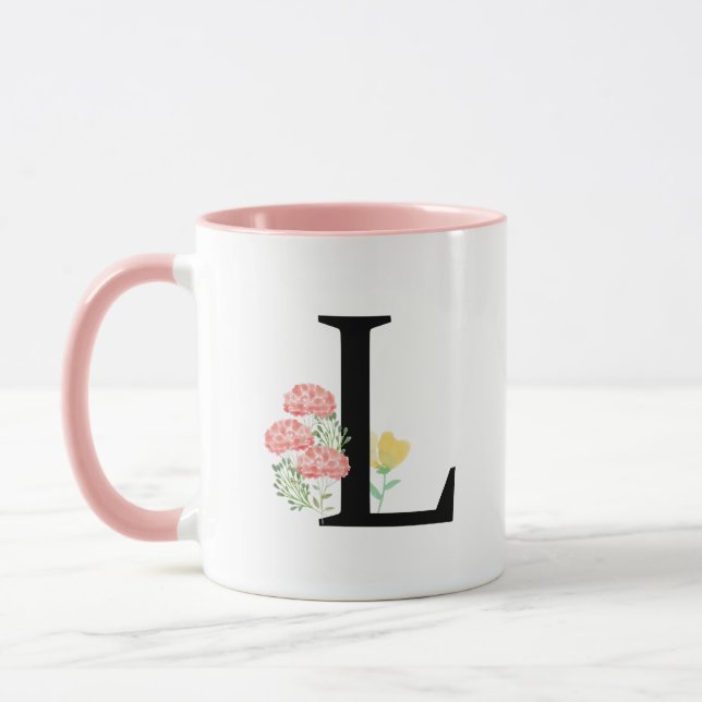 Monogram Letter L Aquarellfarben-Rose Floral Spray Tasse (Links)