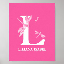 Monogram-Letter L Dragonfly Girl Room mit benutzer Poster