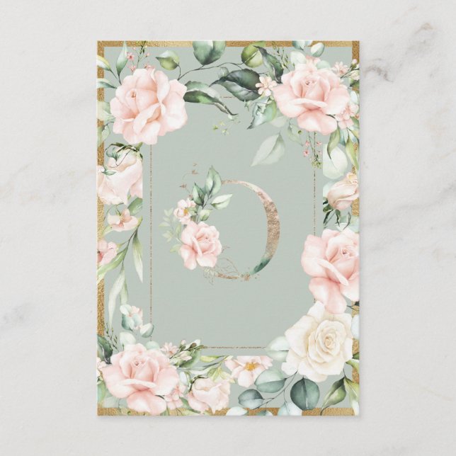 Monogram Letter L Elegantsage Green Floral Dankeskarte (Vorderseite)