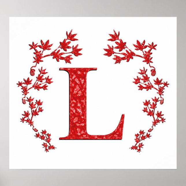 Monogram Letter L Red-Blätter Poster (Vorne)
