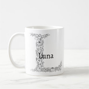 Monogram Letter L Schwarz-weiß Botanic Floral Kaffeetasse