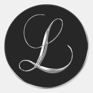 Monogram Letter L Sliver auf Black Wedding Siegel Runder Aufkleber